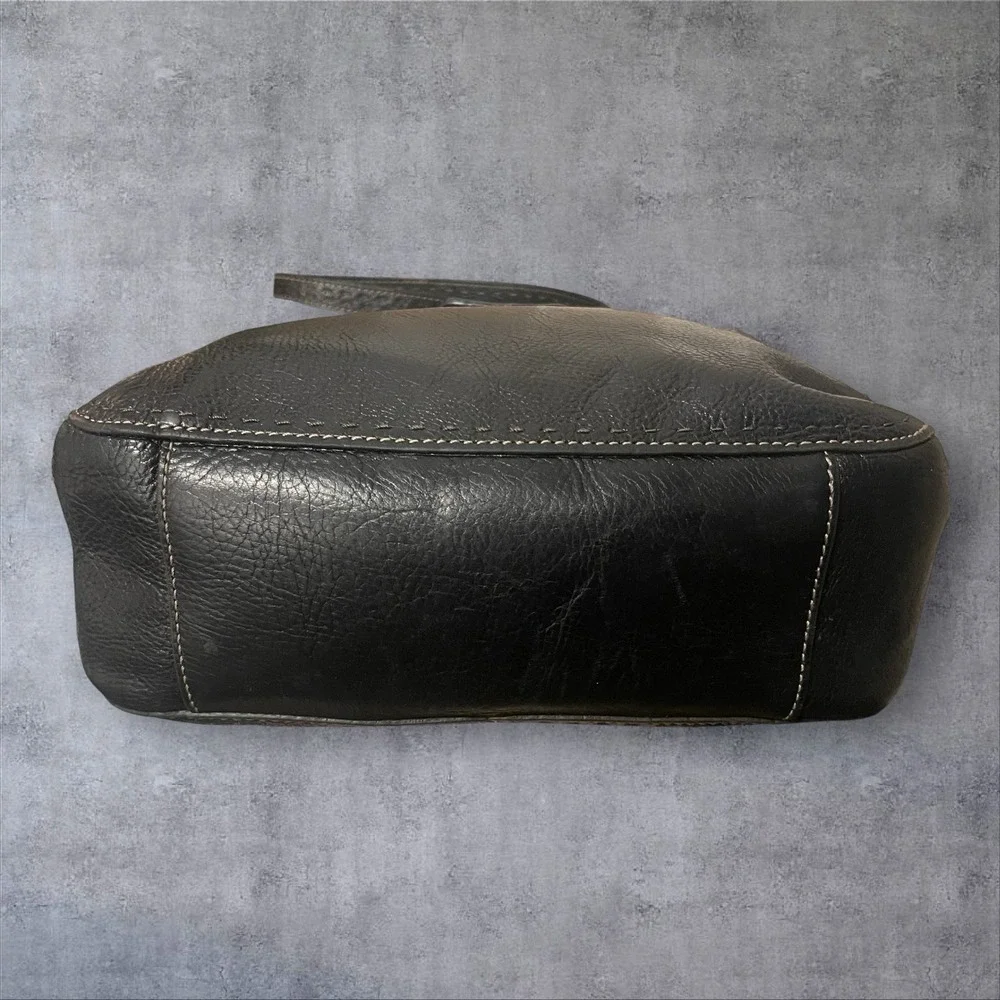 Vintage‎ Fossil Black Leather Hobo Shoulder Bag Purse Contrast Stitching